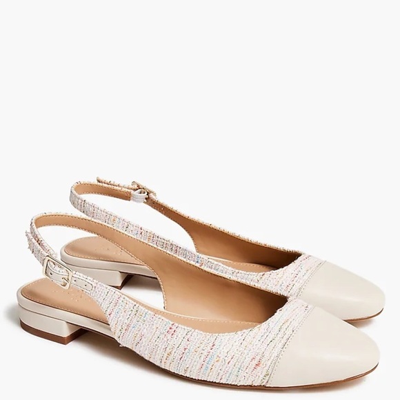 J Crew - Rainbow Tweed Adjustable Slingback With Round Cap Toes Heels Size 8 - Picture 1 of 15